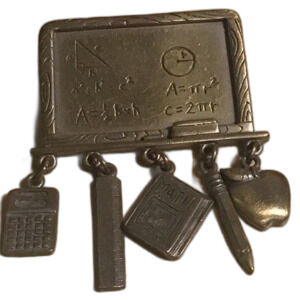 Vintage Signed JJ Jonette Pewter Math Teacher Chalkboard Brooch Pin